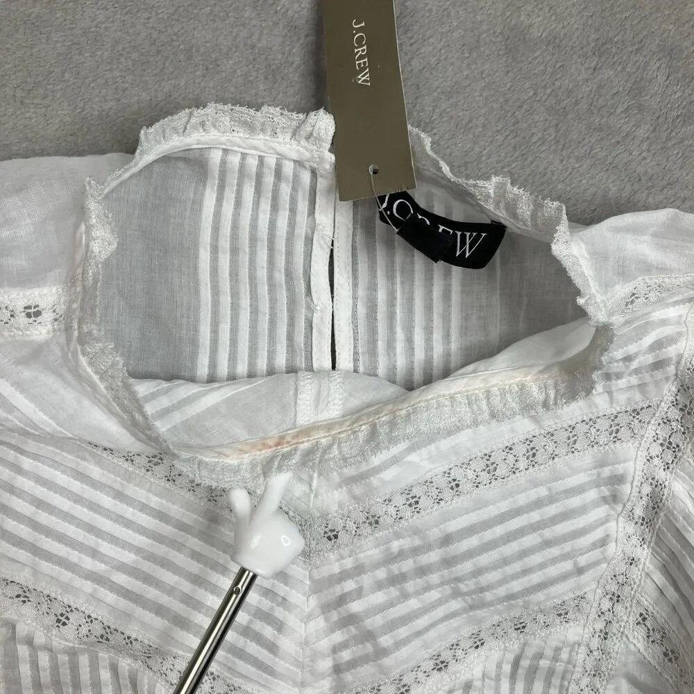 Madewell Pintuck Lace Blouse White Long Sleeve Equestrian Preppy‎ Top Womens M